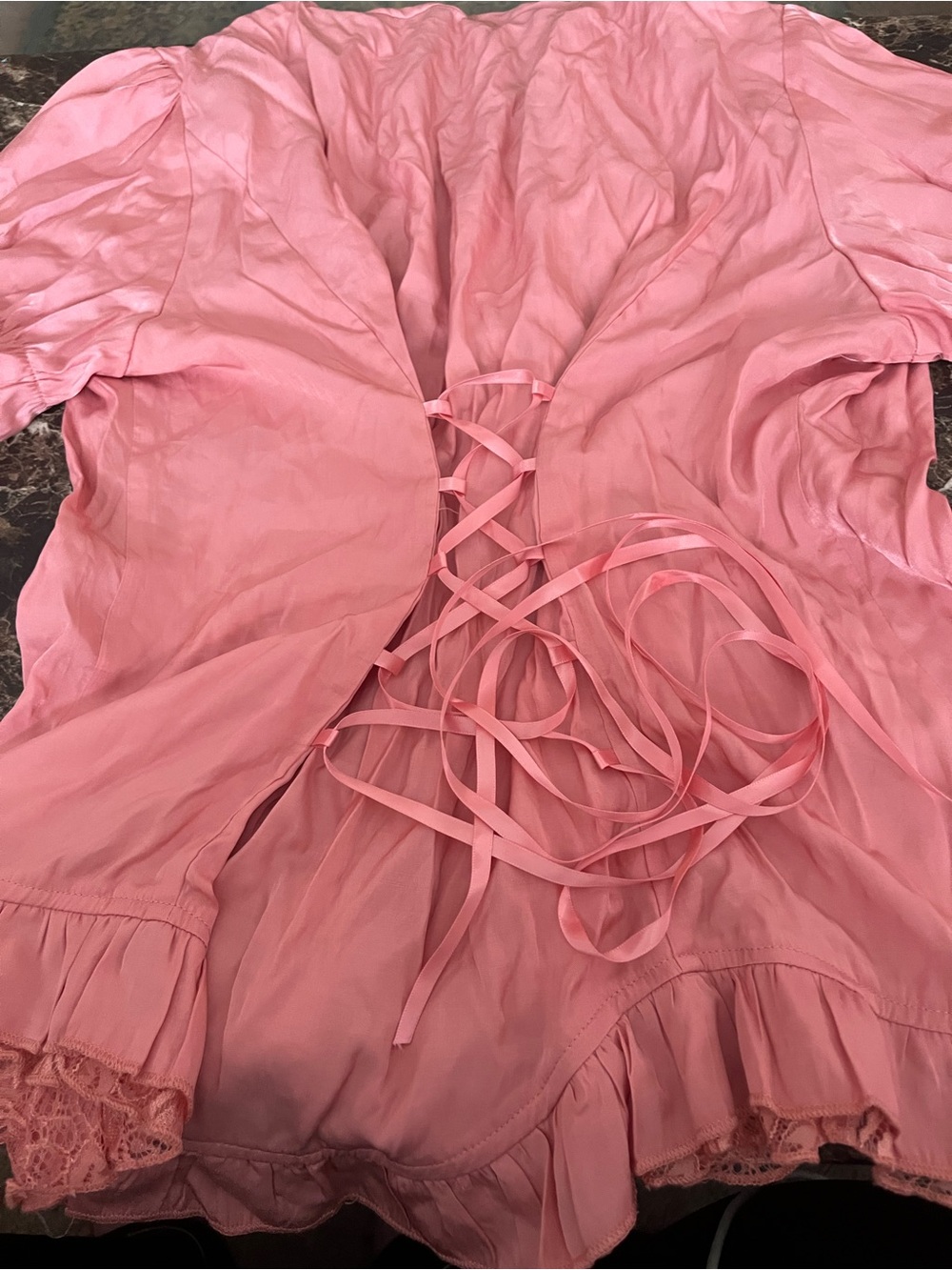 Scarlet Darkness Pink Ruffle Lace Button-Front Blouse - Picture 9 of 13